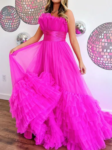 Ball Gown Strapless Tulle Ruffle Tiered Prom Dresses #Milly020124343