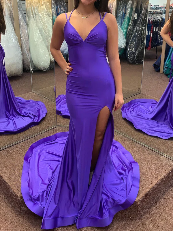 Mermaid V-neck Jersey Prom Dresses With Ruched #Milly020124391