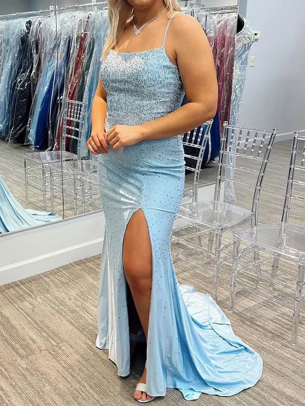 Sheath/Column Square Neck Jersey Beaded Prom Dresses #Milly020124420