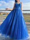 Ball Gown V-neck Tulle Prom Dresses With Beading #Milly020124449