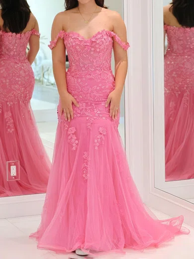 Mermaid Off-the-shoulder Tulle Prom Dresses With Appliques #Milly020124464