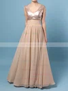 A-line V-neck Chiffon Sequined Floor-length Prom Dresses #02016329
