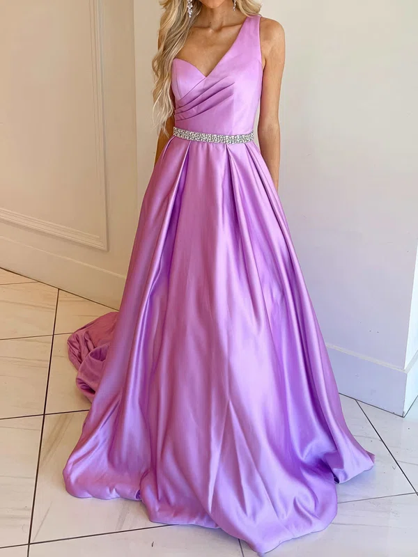 Elegant Ball Gown/Princess Satin One Shoulder Beaded Prom Dresses #Milly020124485