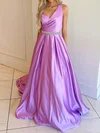 Elegant Ball Gown/Princess Satin One Shoulder Beaded Prom Dresses #Milly020124485