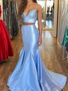 Elegant Trumpet/Mermaid Satin Sequin V-neck Two Piece Prom Dresses #Milly020124501