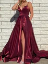 Ball Gown V-neck Satin Prom Dresses With Ruched #Milly020124510