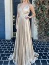 Sparkly A-line V-neck Metallic Prom Dresses With Ruched #Milly020124526