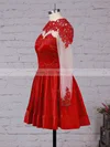 A-line Scoop Neck Satin Short/Mini Appliques Lace Prom Dresses #02016430