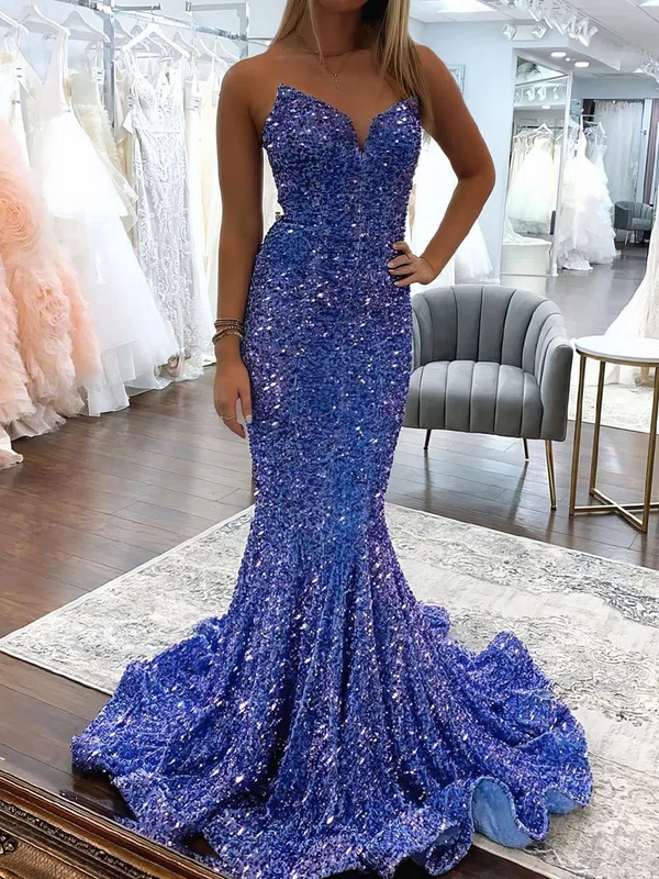 Sparkly Trumpet/Mermaid Sequin V-neck Prom Dresses #Milly020124558