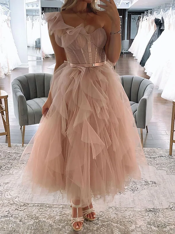 Princess One Shoulder Tulle Ruffle Prom Dresses #Milly020124562