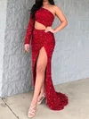 Sheath/Column One Shoulder Cut Out Sparkly Sequin Prom Dresses #Milly020124588