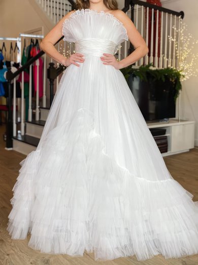 Cute White Tulle Ball Gown/Princess Straight Ruffle Prom Dresses #Milly020124591