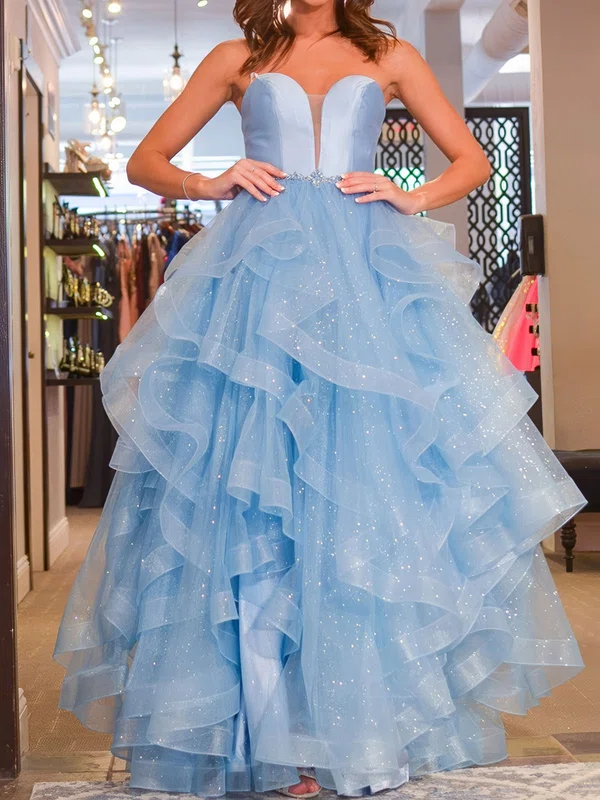 Princess Strapless Tulle Ruffle Prom Dresses With Beading #Milly020124650