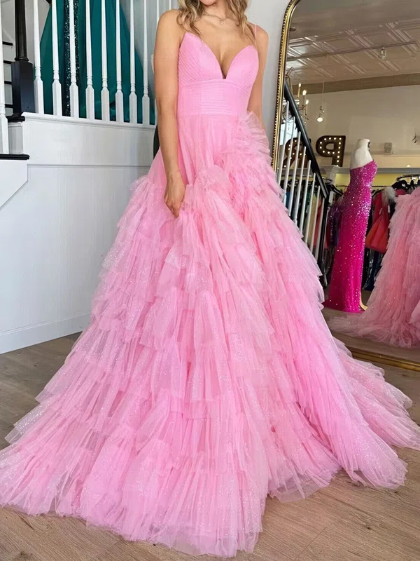 Glitter Ball Gown/Princess V-neck Ruffle Prom Dresses #Milly020124660