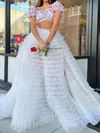 Ball Gown Square Neck Tulle Two Piece Prom Dresses With Puff Sleeve #Milly020124670