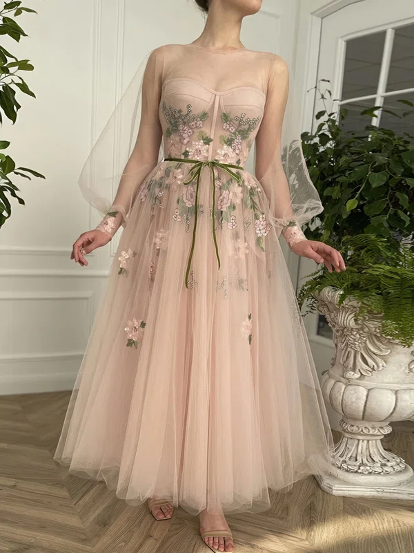 Ball Gown Tulle Puff Sleeves Floral Long Homecoming Dresses #Milly020124675