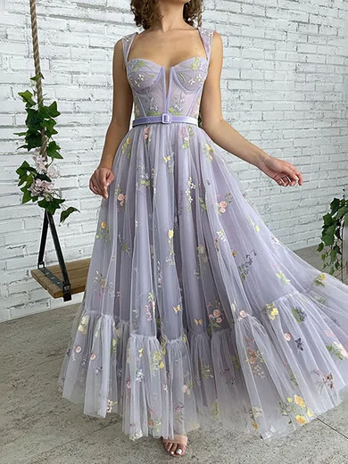 Ball Gown Sweetheart Tulle Floral Prom Dresses With Ruffle #Milly020124687