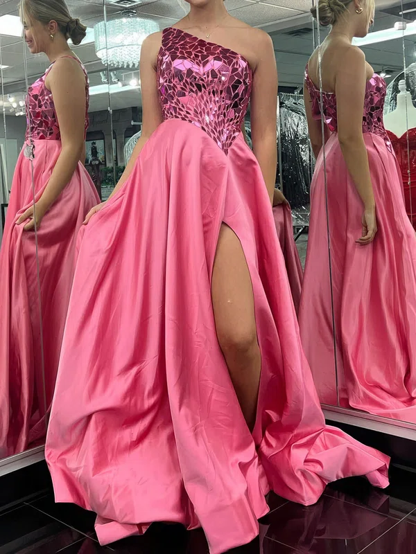 Ball Gown One Shoulder Satin Prom Dresses With Beading #Milly020124688
