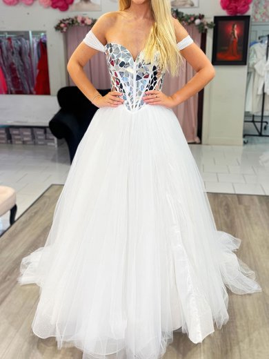 Glitter Ball Gown/Princess Off-the-shoulder Ruched Prom Dresses #Milly020124690