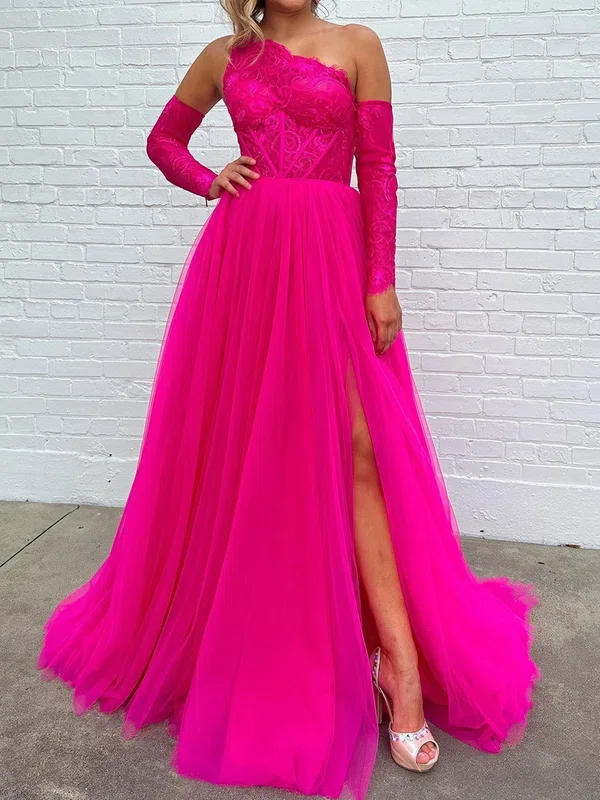 Ball Gown One Shoulder Tulle Corset Prom Dresses With Appliques #Milly020124698