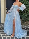 Ball Gown Sweetheart Lace Sparkly Prom Dresses With Puff Sleeve #Milly020124700