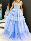 Ball Gown Strapless Tulle Ruffle Tiered Prom Dresses With Appliques #Milly020124731