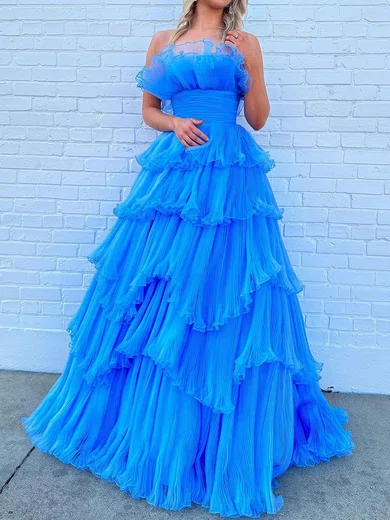 Ball Gown Strapless Tulle Ruffle Tiered Prom Dresses #Milly020124743