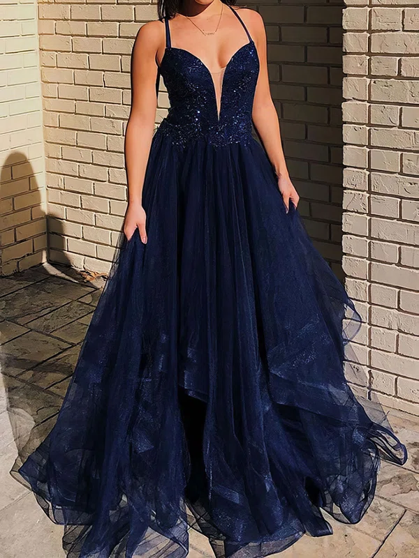 Princess V-neck Tulle Ruffle Prom Dresses With Appliques #Milly020124771