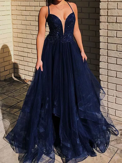 Princess V-neck Tulle Ruffle Prom Dresses With Appliques #Milly020124771