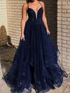 Princess V-neck Tulle Ruffle Prom Dresses With Appliques #Milly020124771