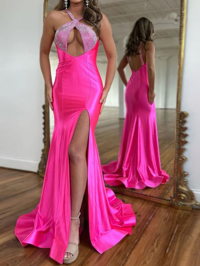 Petite Trumpet/Mermaid Satin Cut Out Beaded Prom Dresses #Milly020124791