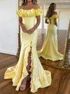 Elegant Trumpet/Mermaid Satin Ruffle Split Prom Dresses #Milly020124796