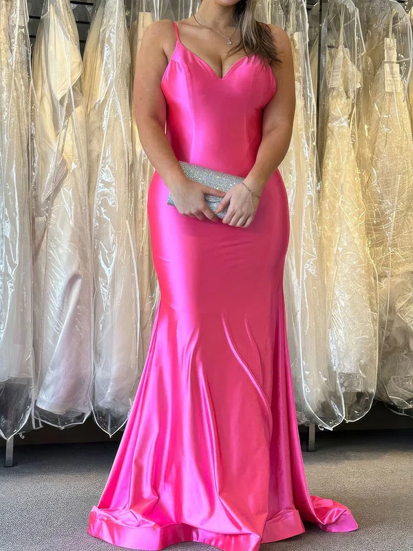 Mermaid V-neck Backless Satin Prom Dresses With Ruched #Milly020124808