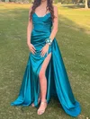 Sheath/Column Strapless Satin Prom Dresses With Ruched #Milly020124811