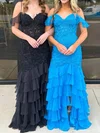 Mermaid V-neck Chiffon Tiered Prom Dresses With Appliques #Milly020125247