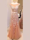 Trumpet/Mermaid Illusion Tulle Floor-length Appliques Lace Prom Dresses #02016778