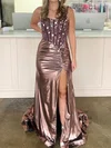 Sparkly Sheath/Column V-neck Metallic Prom Dresses With Beading #Milly020125248