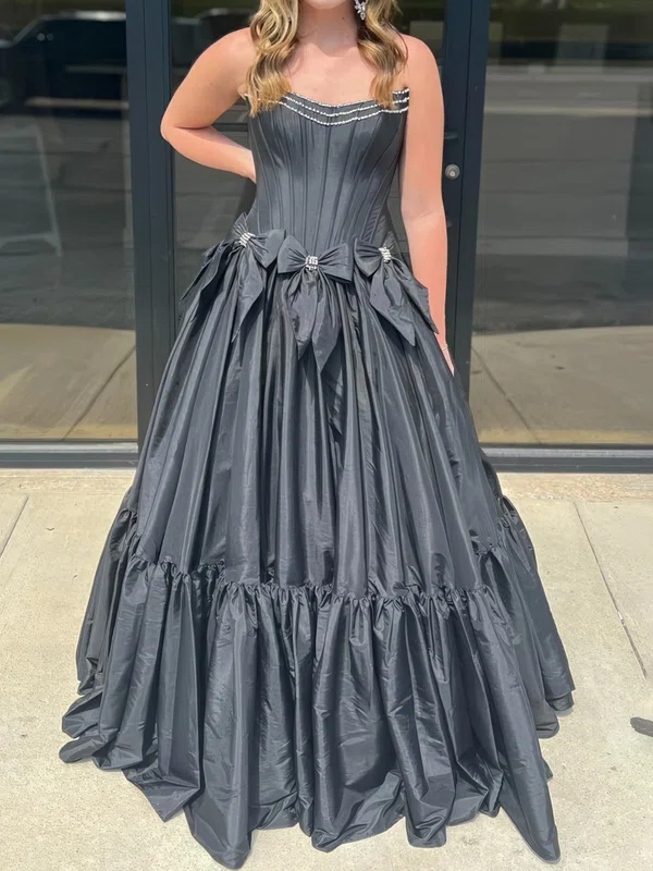 Modest Black Satin Ball Gown/Princess Bow Ruffle Prom Dresses #Milly020125249