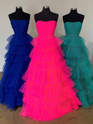 Ball Gown Strapless Tulle Floor-length Ruffle Tiered Prom Dresses #Milly020125273