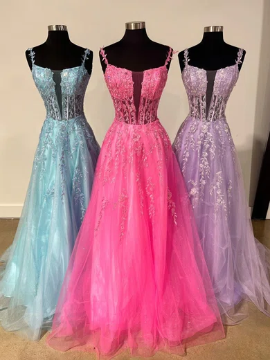 Ball Gown Scoop Neck Tulle Corset Prom Dresses With Appliques #Milly020125275