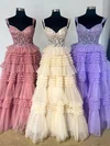 Ball Gown Sweetheart Tulle Ruffle Tiered Prom Dresses With Appliques #Milly020125296