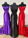 Elegant Sheath/Column Satin Straight Bow Ruched Prom Dresses #Milly020125300