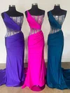 Unique Sheath/Column Jersey One Shoulder Beaded Prom Dresses #Milly020125304