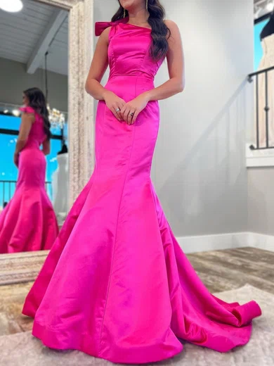 Mermaid One Shoulder Satin Modest Prom Dresses With Bow #Milly020125313