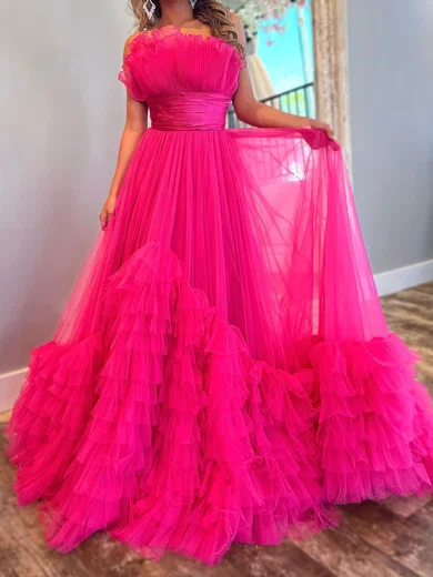 Ball Gown Strapless Tulle Ruffle Tiered Prom Dresses #Milly020125318