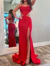 Unique Sheath/Column Jersey Cut Out Beaded Split Prom Dresses #Milly020125334