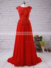 A-line Scoop Neck Chiffon Floor-length Appliques Lace Prom Dresses #02016789