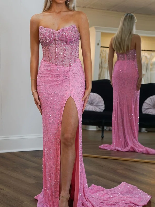 Sparkly Sheath/Column Sequin Ruched Split Prom Dresses #Milly020125347