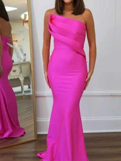 Mermaid Strapless Satin Prom Dresses With Ruched #Milly020125356