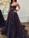 Ball Gown Strapless Tulle Floral Prom Dresses With Ruffle #Milly020125371
